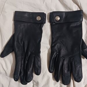 Coach Black Leather Gloves with Silver Accents